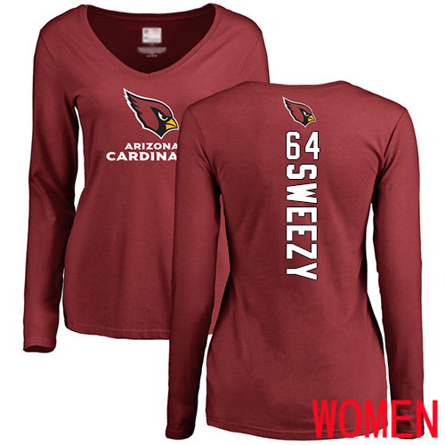 Arizona Cardinals Maroon Women J.R. Sweezy Backer NFL Football #64 Long Sleeve T Shirt
